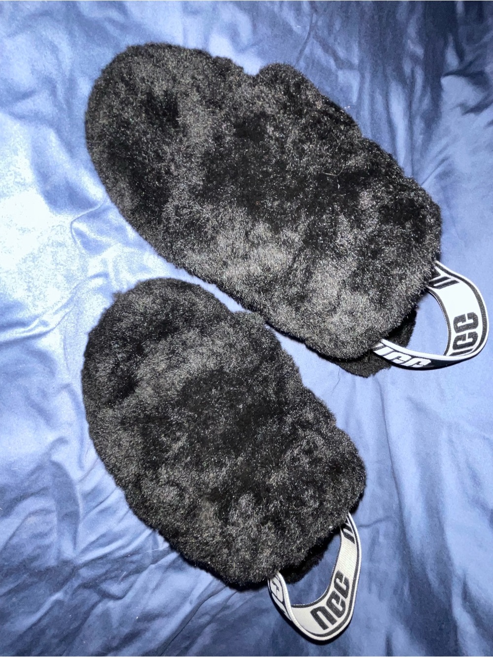 UGG Black Faux-Fur Slip-On Slides with Branded Heel Strap